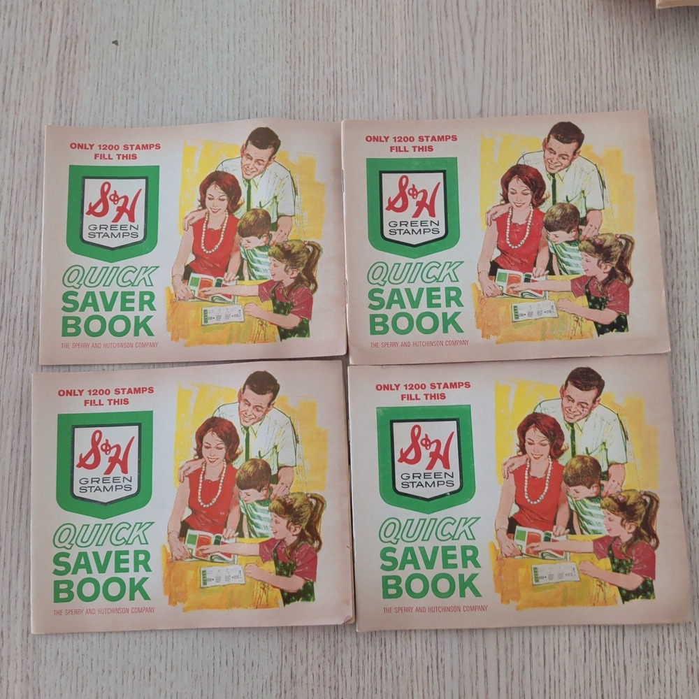 1960s S & H Green Stamps Quick Saver Book - Partial Stamps Vtg Lot Of 4
